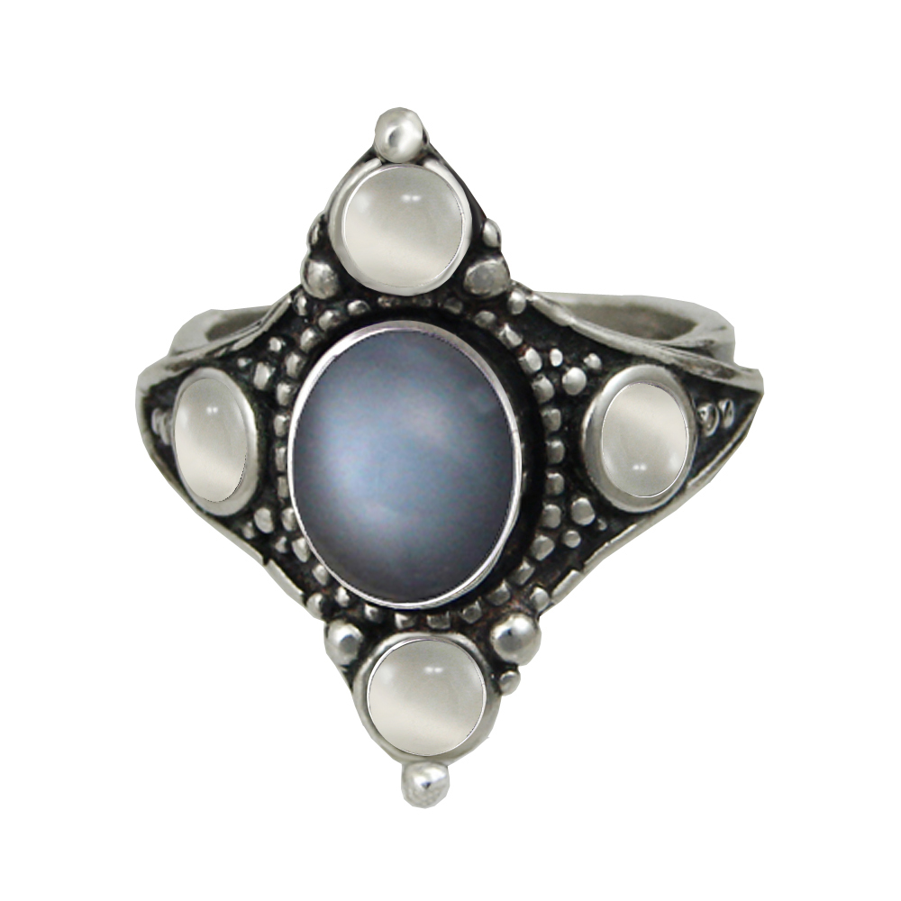 Sterling Silver Renaissance Queen's Ring With Grey Moonstone And White Moonstone Size 9